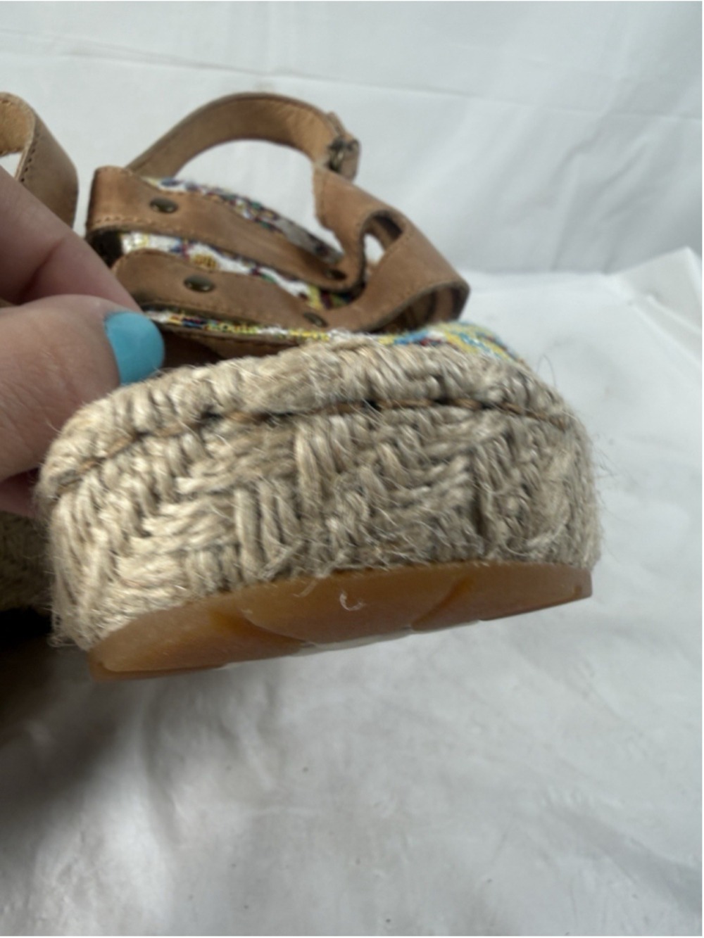 Born Brewster Platform Wedge Sandal Tapestry Leather Jute Heel Women Size 7 M - Picture 13 of 14